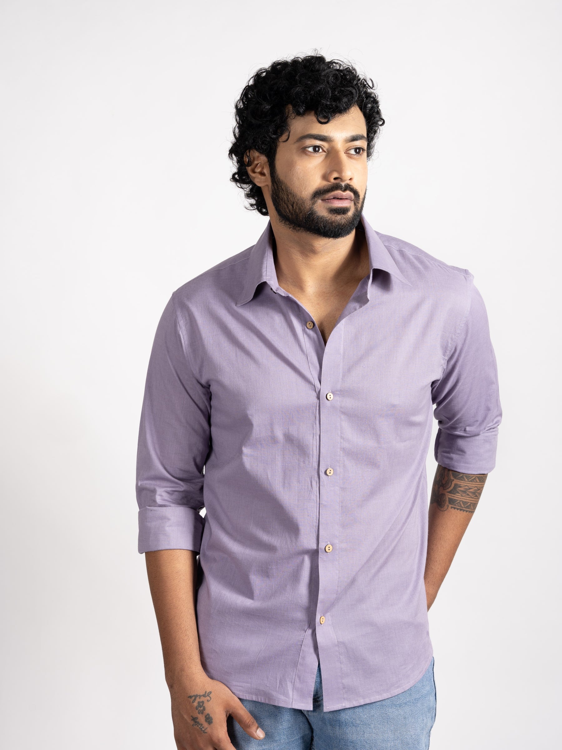 Amethyst Dust recycled cotton shirt – muted lavender made from post-consumer cotton