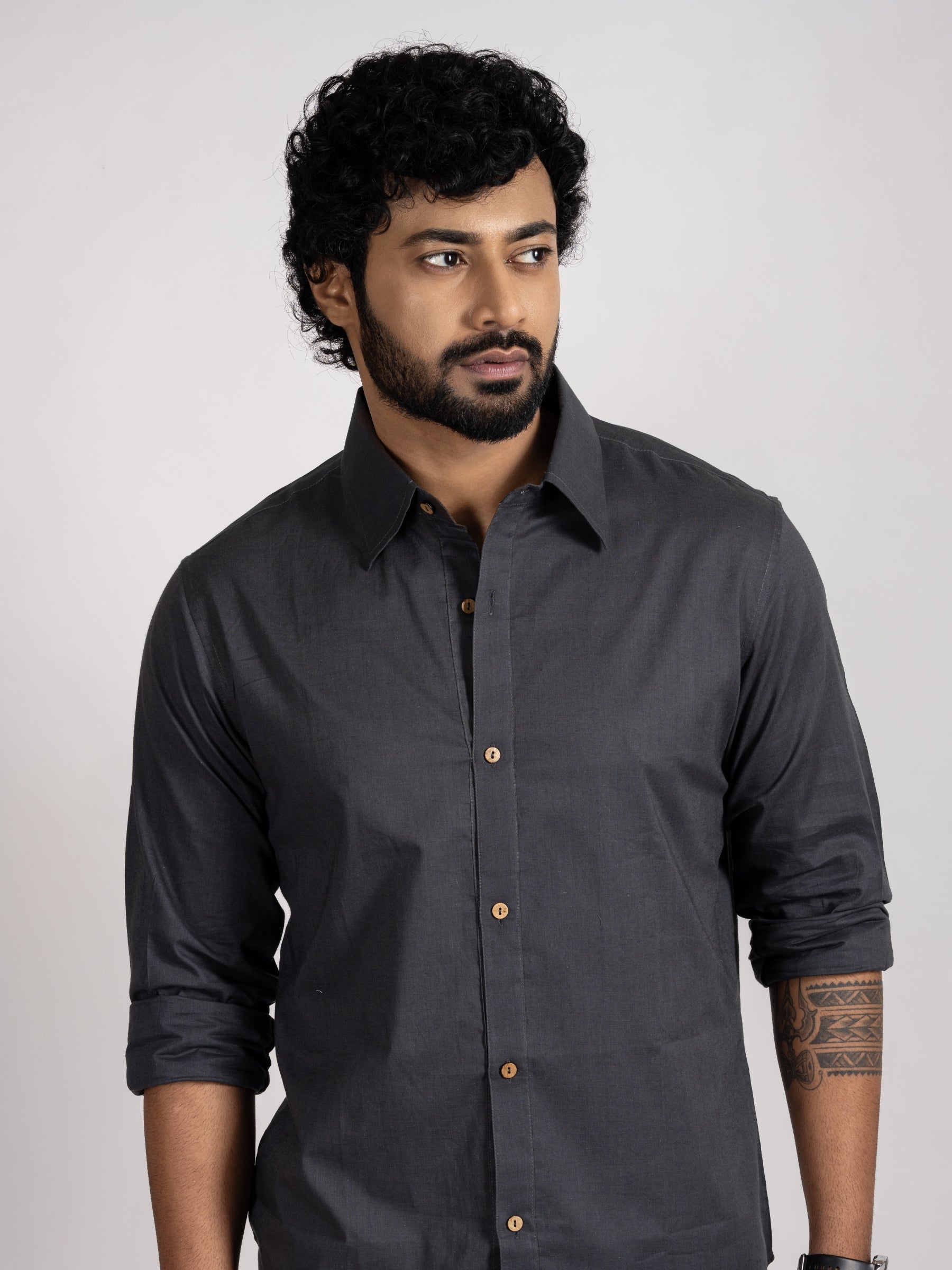 Graphite Alloy recycled cotton shirt – rugged grey style with eco-friendly appeal