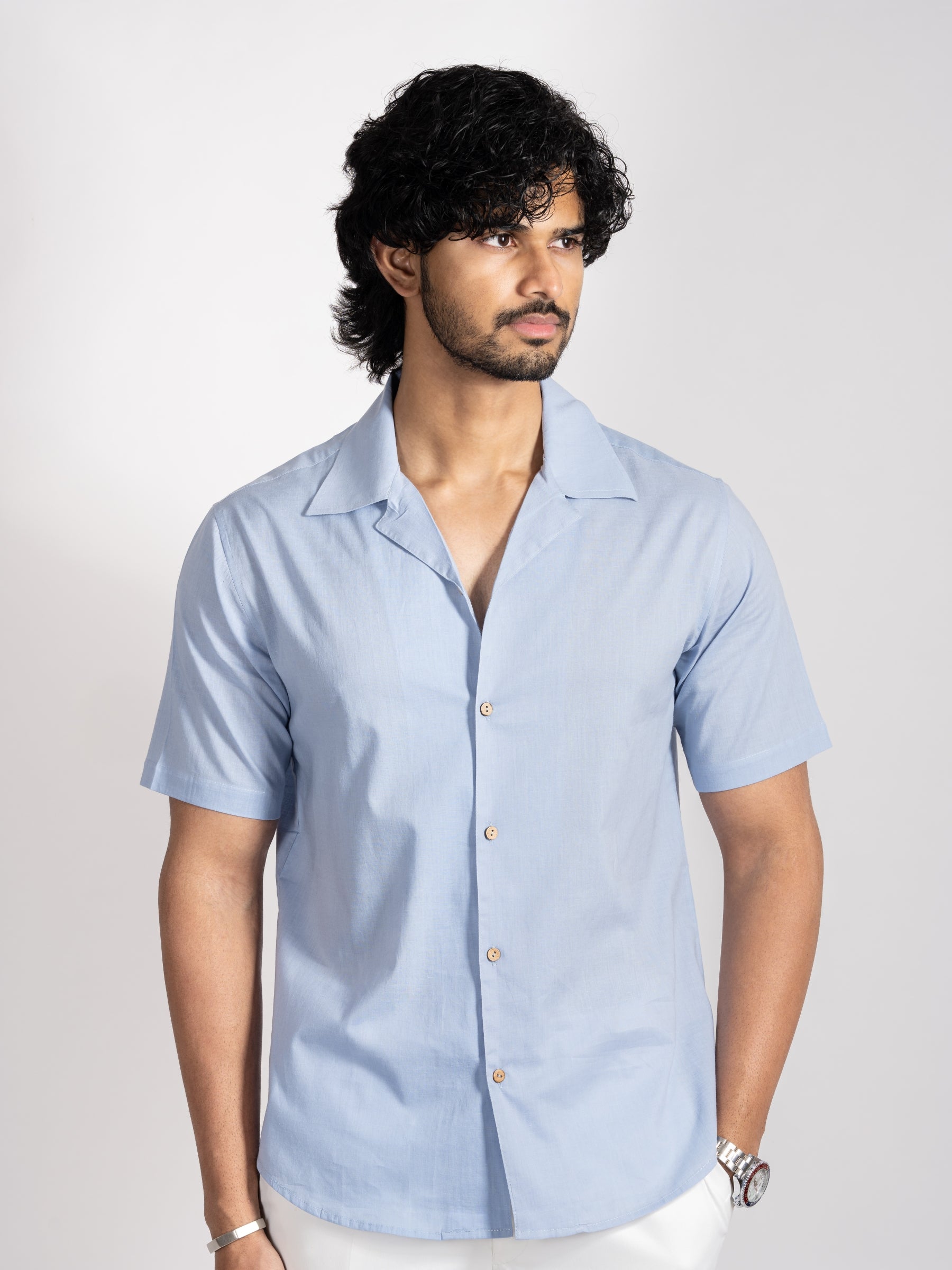 Reclaimed Sky recycled cotton shirt – fresh sky tone made from recycled fabrics