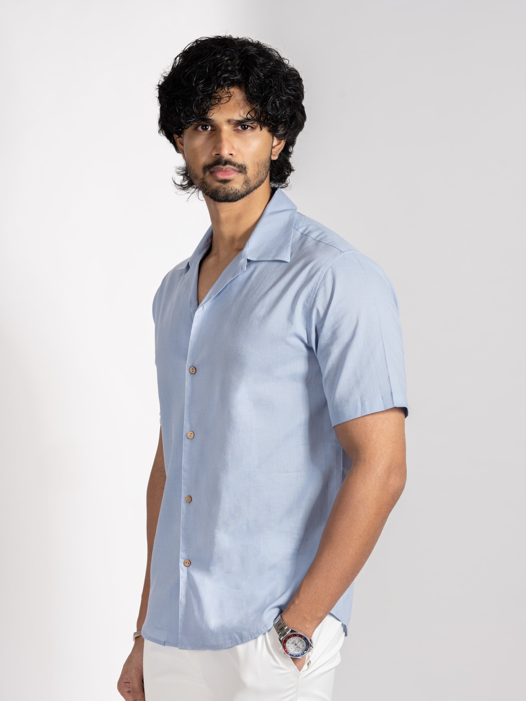 Reclaimed Sky recycled cotton shirt – fresh sky tone made from recycled fabrics