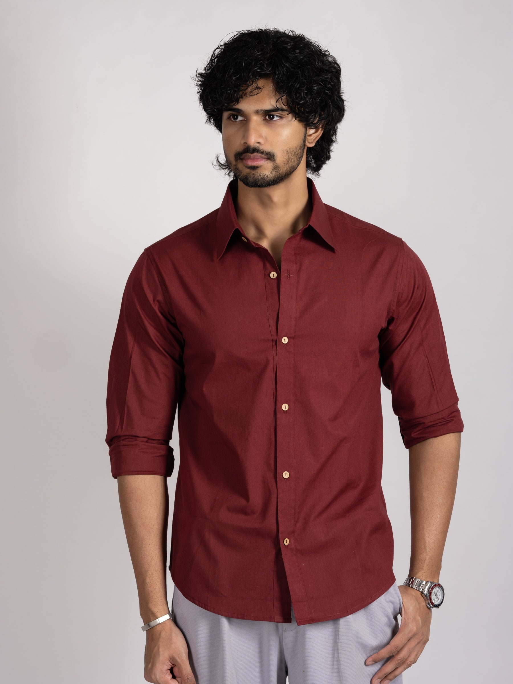 Crimson Earth organic cotton shirt – bold, earthy shirt made with organic fibers