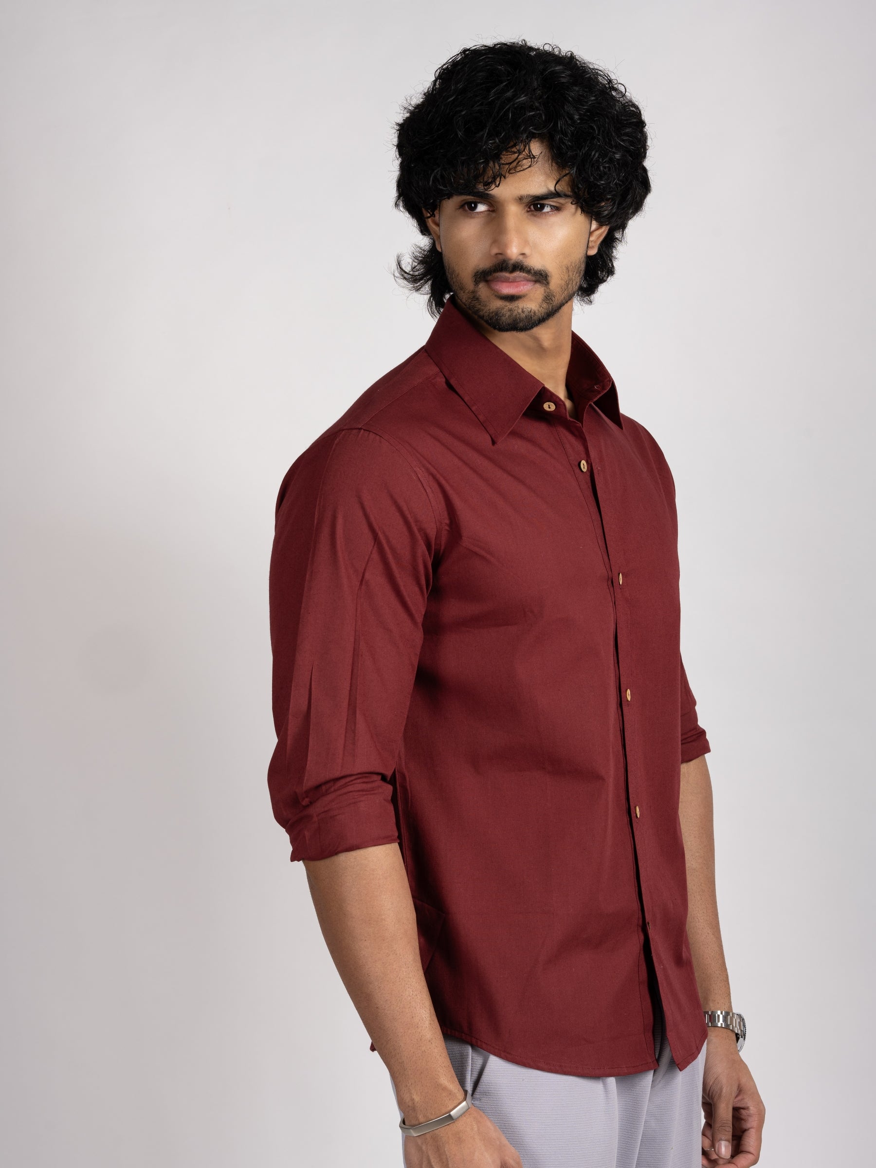 Crimson Earth organic cotton shirt – bold, earthy shirt made with organic fibers